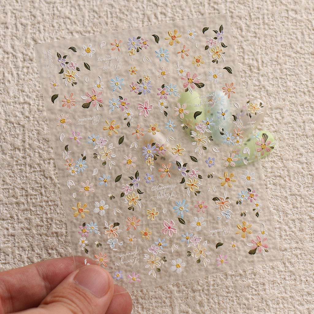 HAMA เล็บนูนสติกเกอร์เล็บขายส่งฤดูร้อนดอกไม้ที่มีสีสัน Retro ดอกไม้ผีเสื้อ Simple ตกแต่งเล็บสติกเกอร์ Decals เจ้าสาวงานแต่งงานเล็บ - รูปที่ 3