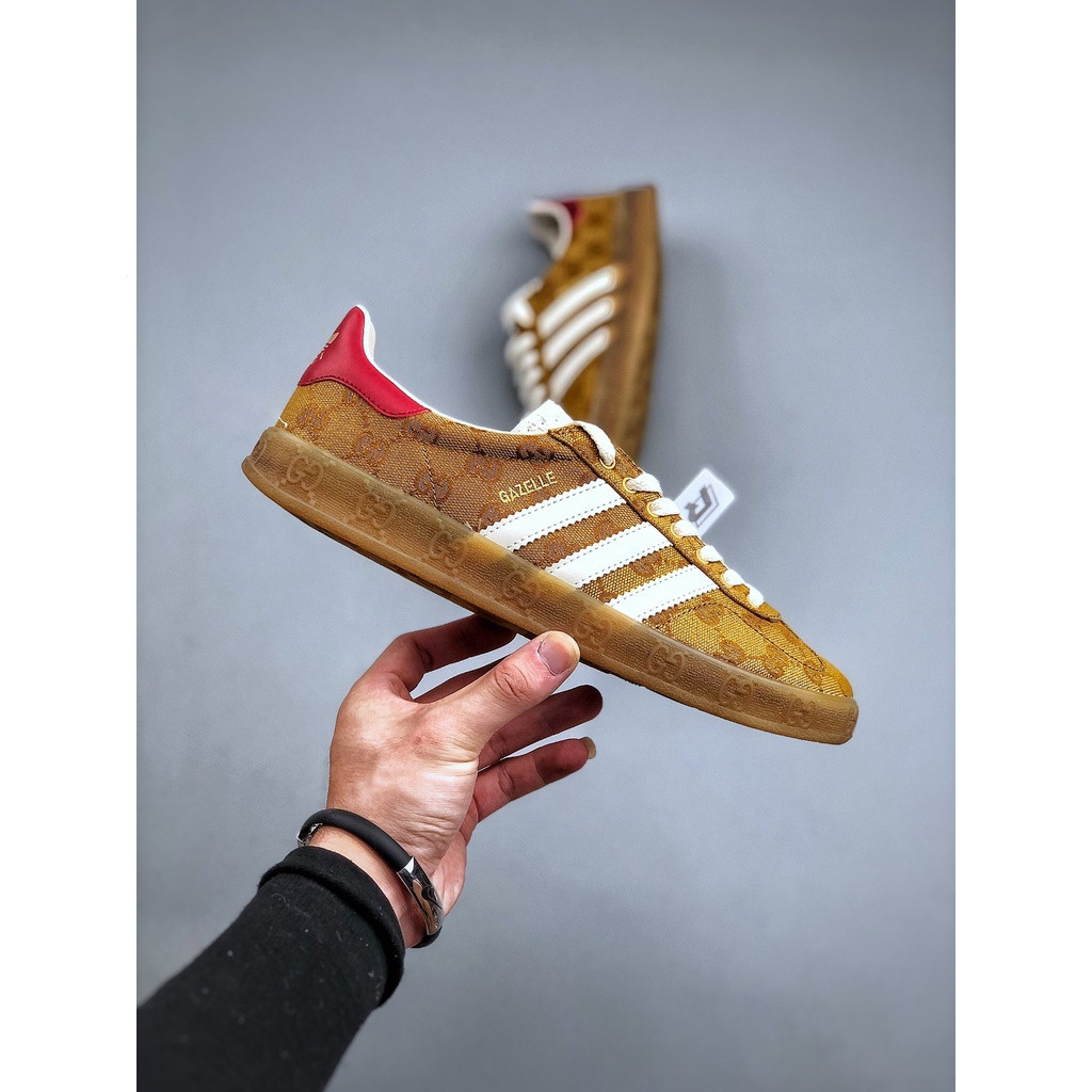 GUCCI กุชชี่ เทียบกับ. Adidas Original Gazelle Skate รองเท้าผ้าใบลําลองสําหรับผู้ชายผู้หญิง "สีน้ําตาล