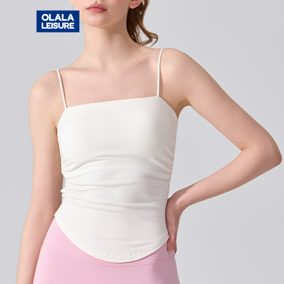 OLaLa  Leisure Yoga Sports Bra Fixed Pads Spaghetti Straps Side Pleats