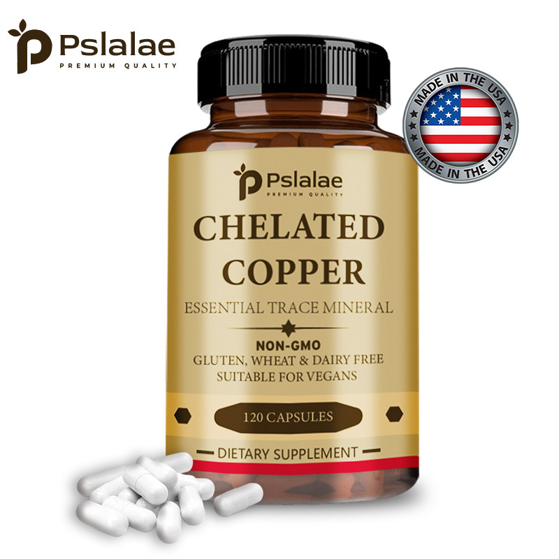 Pslalae Chelated Copper Capsules - Essential Trace Minerals - Non-GMO, เหมาะสําหรับมังสวิรัติ - รองรับกระดูก, ผิว