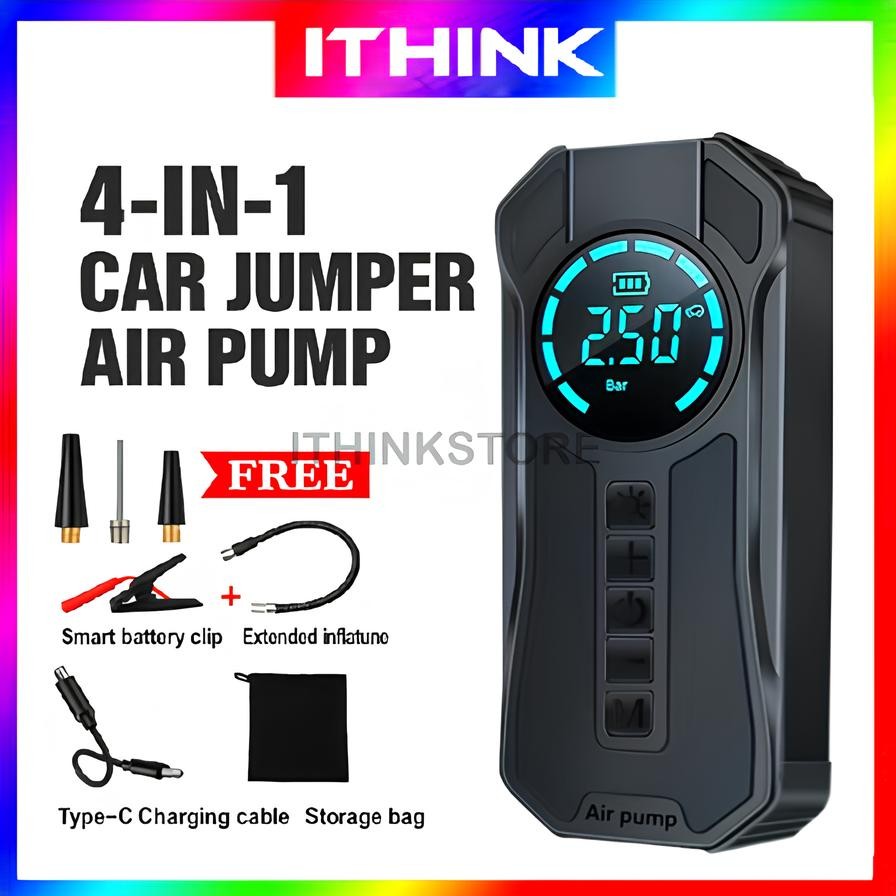 4 in 1 รถจัมเปอร์ Starter 12V ปั๊มลม Power Bank เครื่องอัดอากาศ Powerbank จัมเปอร์ฉุกเฉิน 30000mAh