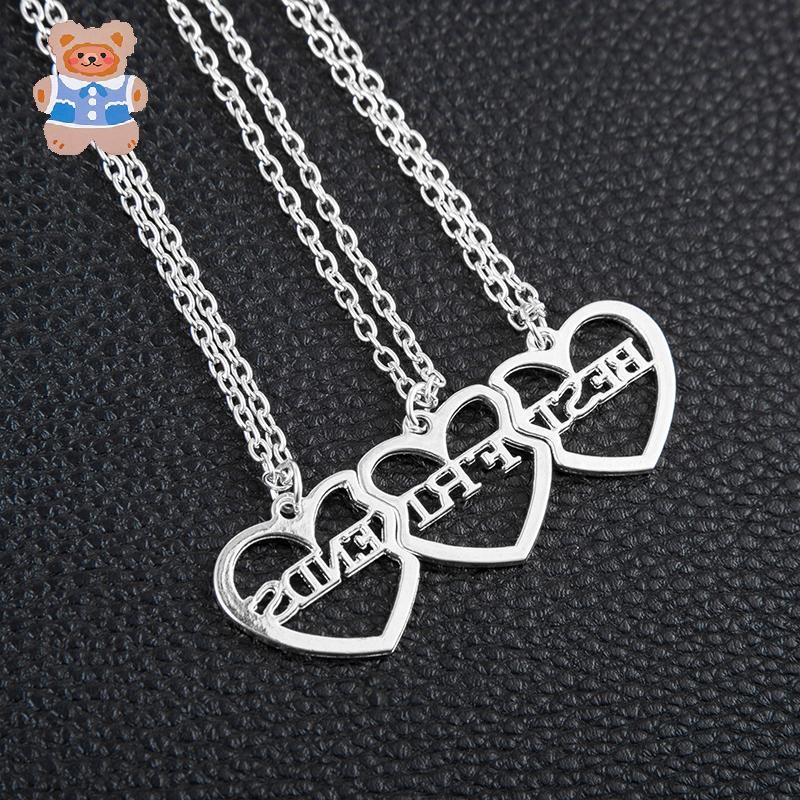 [CRS]Elegant Rose 3 ชิ้นที่ดีที่สุดเพื่อนตลอดกาล BFF สร้อยคอจี้กุญแจหัวใจเงินชุดอุปกรณ์เสริมมิตรภาพ