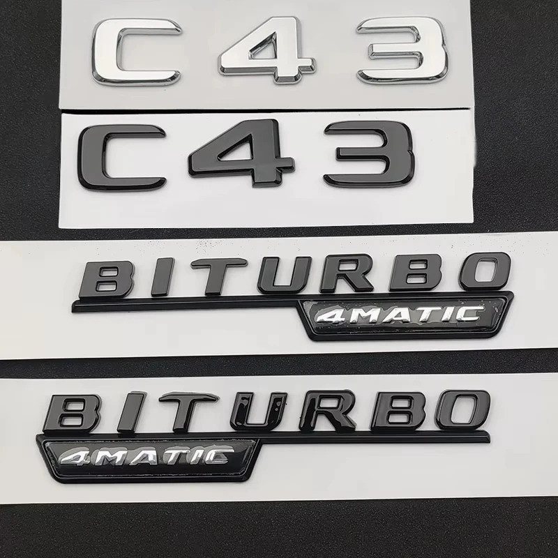 3D ABS chrome car rear trunk logo letters biturbo 4matic emblem badge sticker for Mercedes C43 C 43 