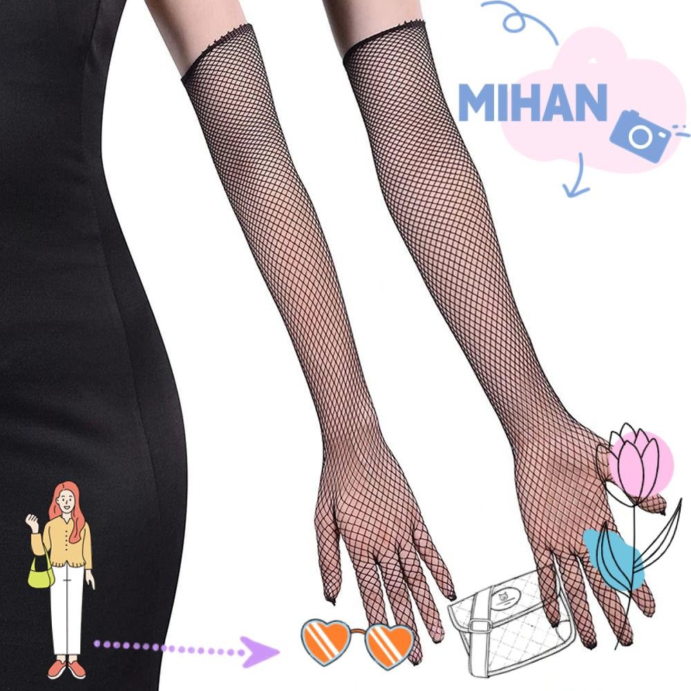 เดือน ถุงมือยาว, ถุงมือหินสีดํายืดตาข่าย, อุปกรณ์เสื้อผ้า 45 ซม. กันแดดคอสเพลย์ถุงมือครีมกันแดดฮาโลวีน