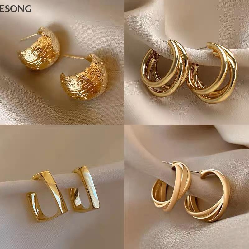 Esong 1 คู่ Minimal Design โลหะโอ้อวดเรขาคณิตหูสตั๊ดต่างหูผู้หญิงแฟชั่นเครื่องประดับ Party Simple อุปกรณ์เสริม th