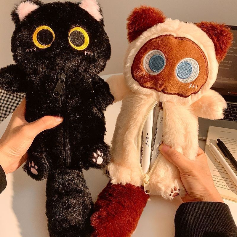 ออกแบบน่ารักแมวกระเป๋าดินสอ น่ารัก ชาวสยามแมวปากกากรณีแปลกความจุขนาดใหญ่ตุ๊กตาสัตว์เครื่องเขียนกระเป๋า