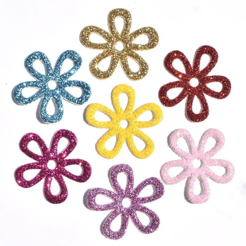 80 ชิ้นผสม Glitter หนังฤดูใบไม้ผลิดอกไม้ Appliques แพทช์สําหรับงานฝีมือเสื้อผ้า Hairpin DIY Scrapbooking อุปกรณ์ตกแต่ง