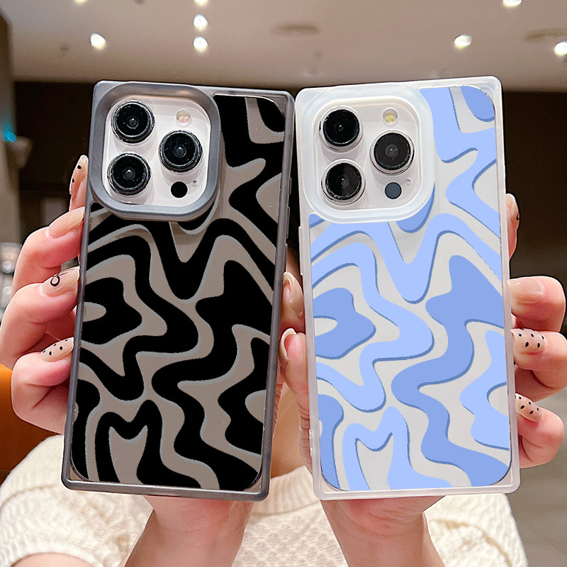 สําหรับ iPhone 16Pro 15 14 Plus 12 13 Pro Max 11 square ขอบตรงลาย anti drop soft iPhone case