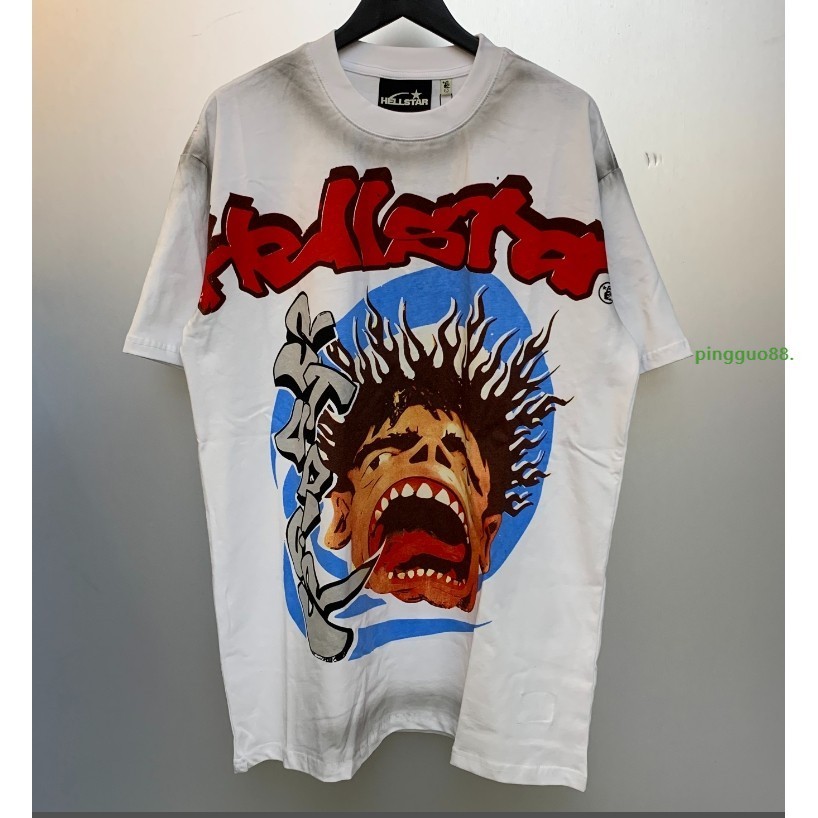 สมจริง HELLSTAR STUDIOS SCREAMING KID เสื้อยืดสเปรย์ Horse Willow เสื้อยืด High Street อเนกประสงค์หลวมกีฬาแฟชั่น