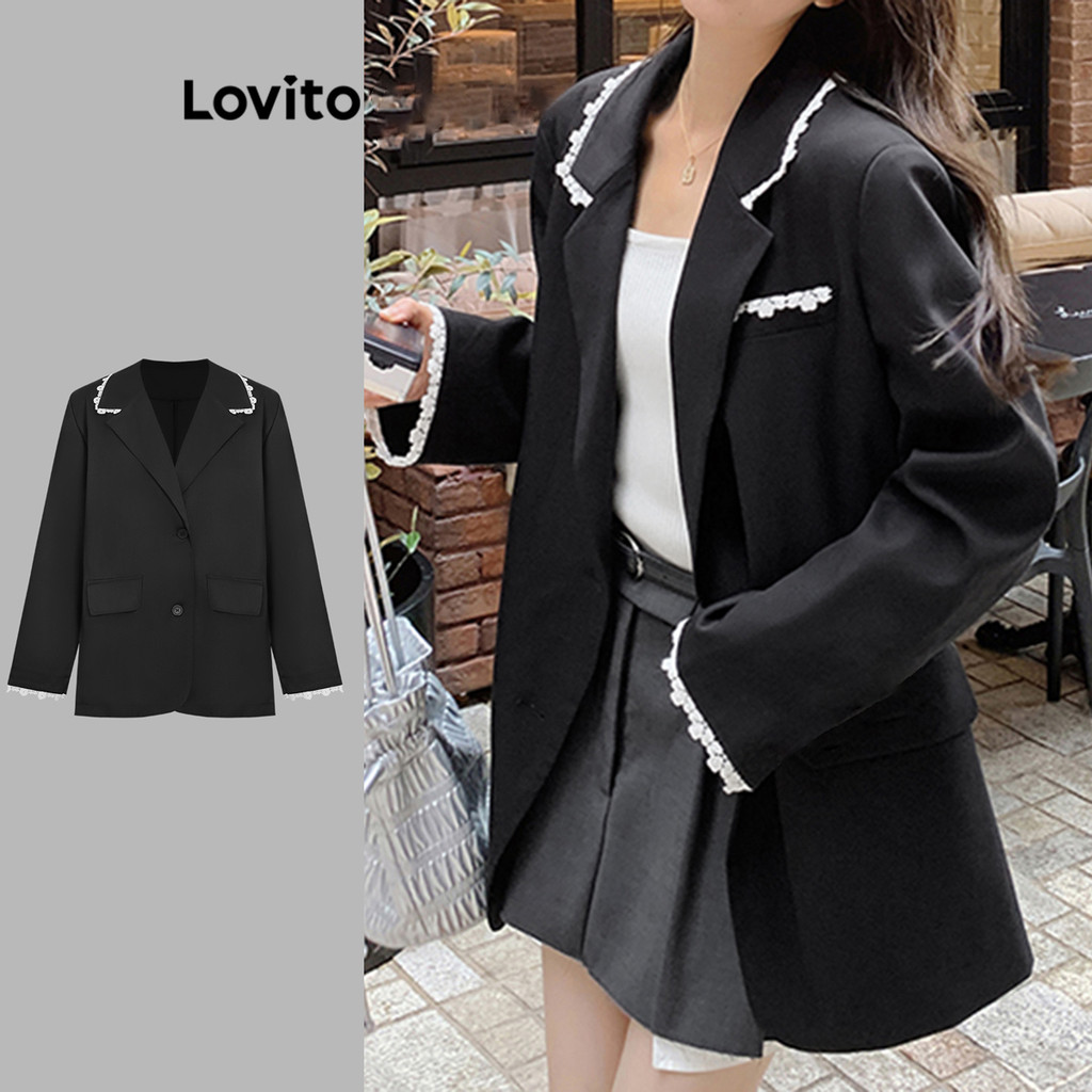 Lovito เสื้อเบลเซอร์คอระบายธรรมดาสำหรับผู้หญิง LAD106171