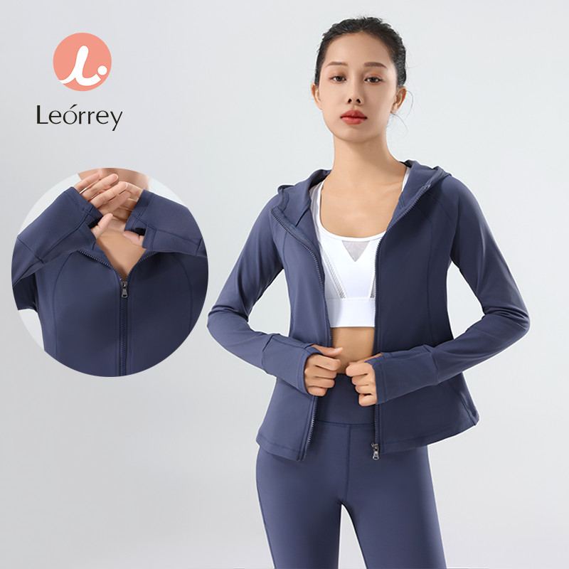 Leorrey-เสื้อคลุมด้วยผ้าวิ่งโยคะแขนยาวการฝึกอบรมกีฬายืดซิปผอม