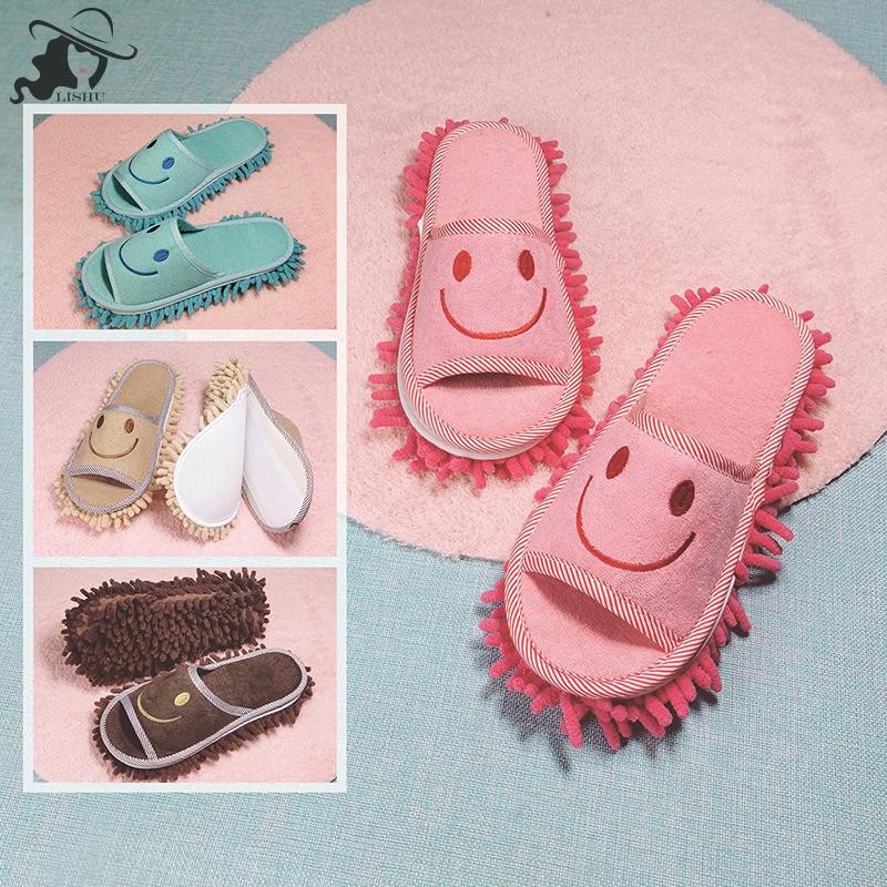 Lishu Smile Face Mopping รองเท้าแตะล้างทําความสะอาดได้ชั้น Dusg รองเท้าแตะ Lazy Mop th