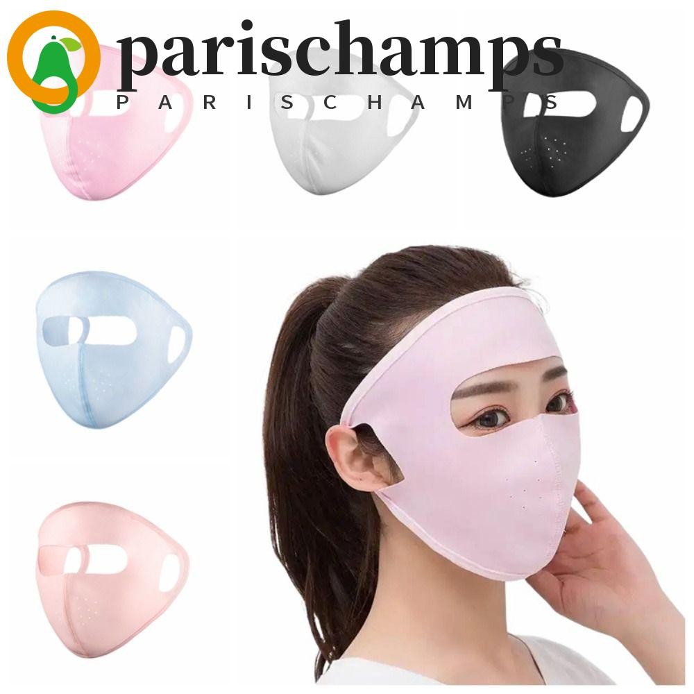 Parischamps หน้ากากกันแดดผ้าไหมน้ําแข็ง, หน้ากาก Gini บริสุทธิ์สี Anti-UV Face Shield, แฟชั่นกลางแจ้ง Face Shield Sun Protection Breathable ขับรถ Face Cover ตกปลา