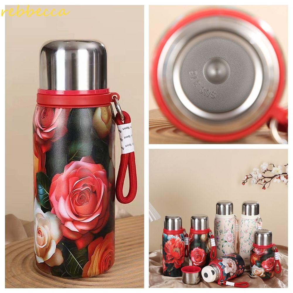 รีเบคก้า ขวดน้ําสแตนเลส,สีทึบรอบบางฉนวนขวดน้ําความร้อน,ของขวัญสร้างสรรค์แบบพกพาป้องกันการรั่วทนทานขวดน้ําร้อนเย็นเดินป่ากลางแจ้ง