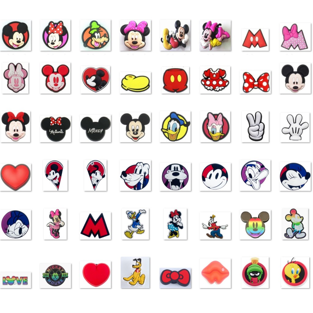 1pcsMickey Minnie 50 PVC Disney Series Jibbits สําหรับ crosc Charms อุปกรณ์เสริมสําหรับผู้หญิง