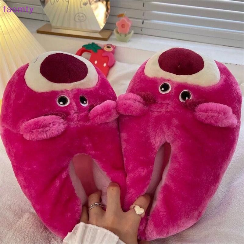 Faomty น่ารักการ์ตูน Rose Red Bear Warm Non-Slip Strawberry Home Plush รองเท้าแตะผ้าฝ้ายสําหรับผู้หญิง TH