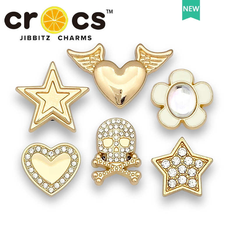 jibbitz crocs โลหะ รองเท้าหัวเข็มขัดหลุม อุปกรณ์เสริมโลหะ เพชร ตกแต่งหัวเข็มขัด หัวใจ ห้าแฉก ดาว กะโหลก โลหะผสม สำหรับรองเท้าแฟชั่น จิ๊บบิท ตัวติดรองเท้า crocs
