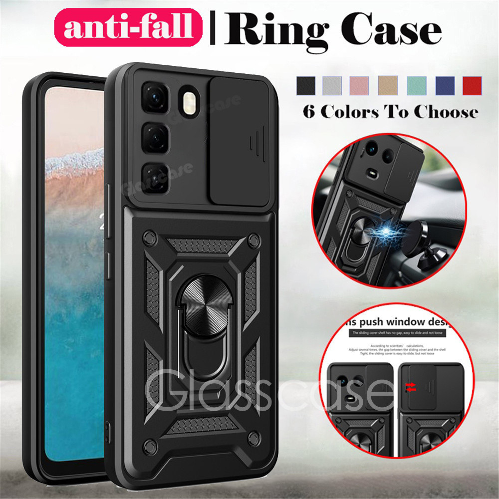 สําหรับ infinix Hot 50 40 i pro plus 50i 50pro 40i 40pro Hot50i Hot50pro + Hot40i เคสโทรศัพท์โลหะเกราะแหวนวงเล็บ Stent Push กล้องกันกระแทกป้องกันปลอกปกแข็ง