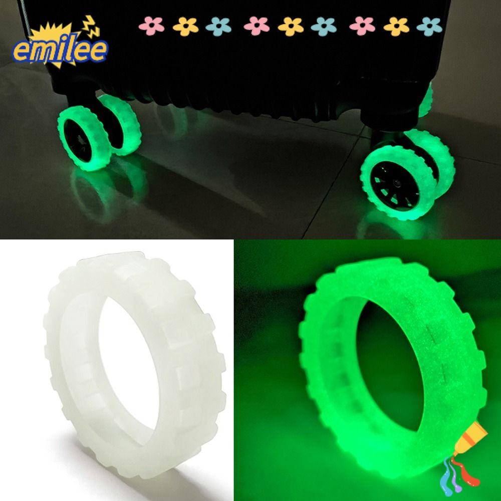 Emilee 8PCS Luminous กระเป๋าล้อรองเท้า,เรืองแสงลดเสียงรบกวนกระเป๋าเดินทางล้อฝาครอบป้องกัน,เสียงเงียบซิลิโคน Anti-brasion รถเข็นกล่องล้อฝาครอบ