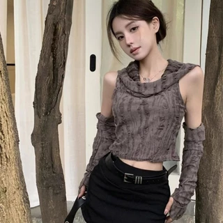 (พร้อมที่จะจัดส่งในกรุงเทพ) สไตล์ผู้หญิงใหม่ สไตล์อเมริกัน การออกแบบรู เสื้อยืดมีฮู้ดฤดูร้อน-Z290
