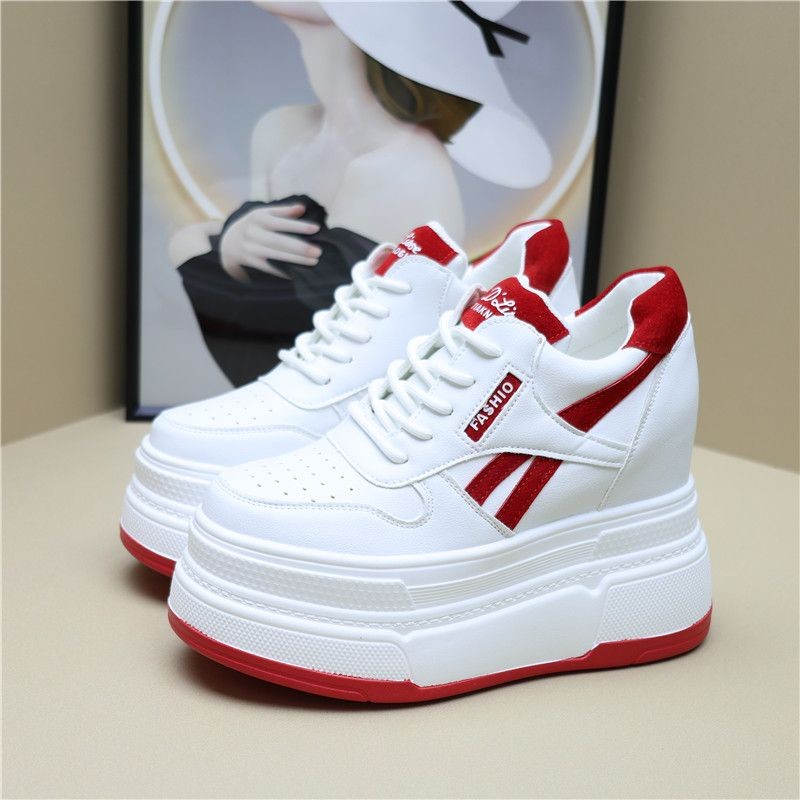 Merad Ultra-สูง 12 ซม.ความสูงเพิ่ม 2024 รองเท้าสีขาวขนาดเล็กหนังหนาSoled Casualขนาดเล็ก 10 รองเท้าผู้หญิง - รูปที่ 2