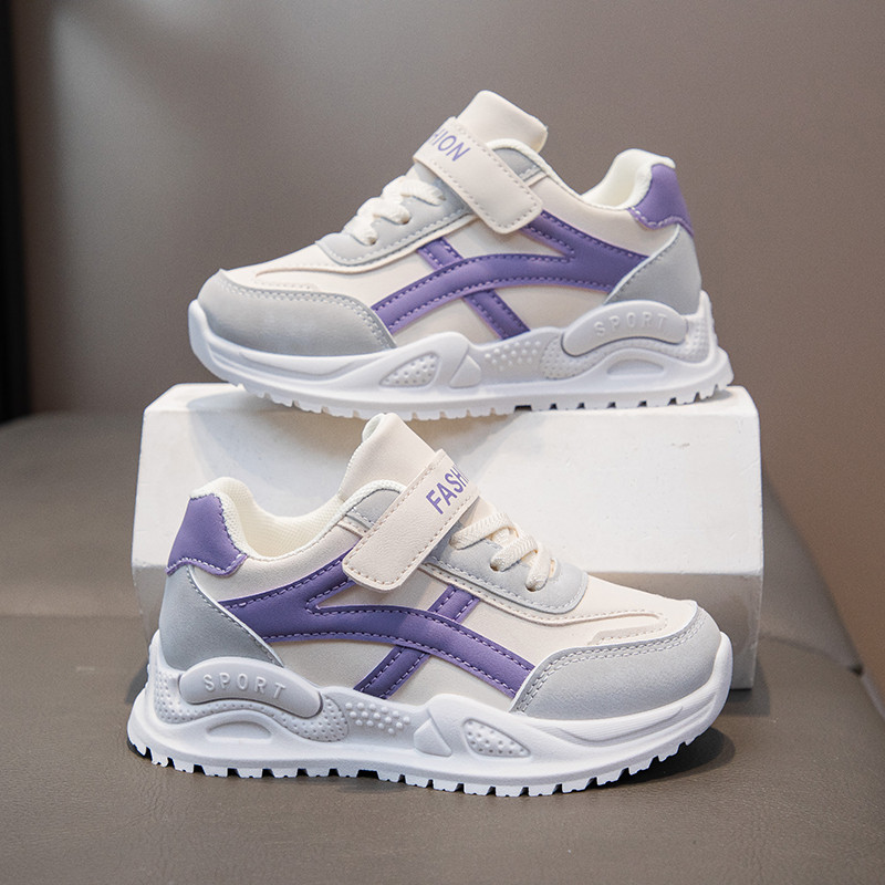 Simple Light Weight Girls Boys Leather Sneakers All-match Breathable Kids Casual Sport Shoes Soft Sole สบาย 3-18 ปี