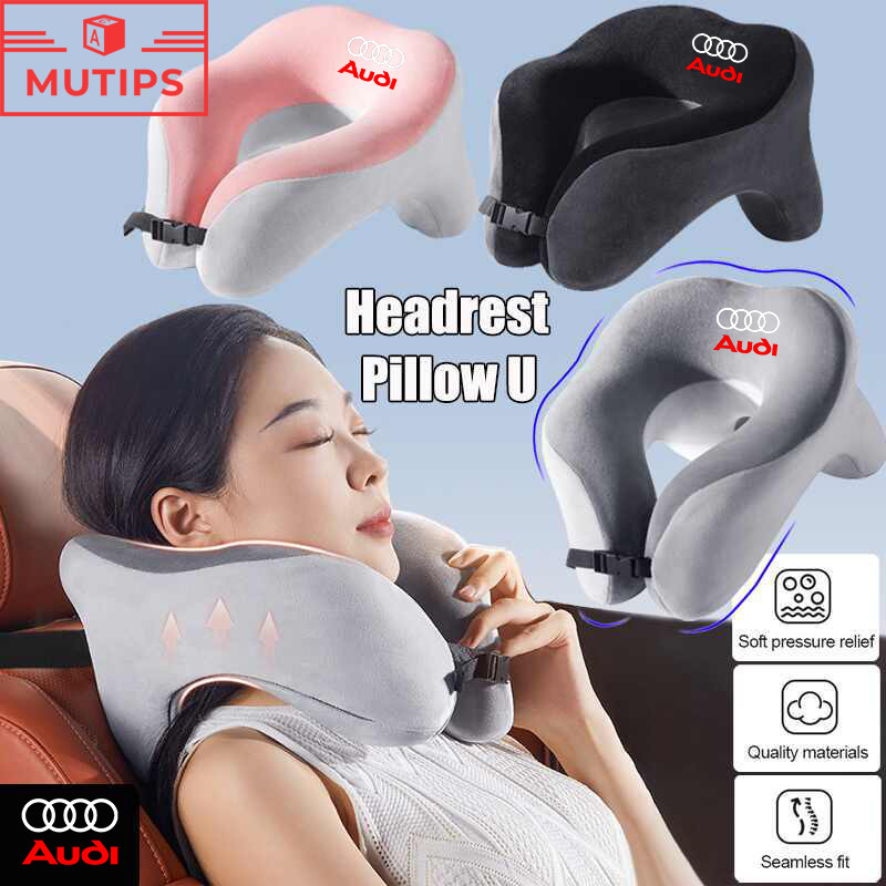 Audi หมอนรองคอตัวยู ผ้ากำมะหยี่ หมอนรองศีรษะ เมมโมรี่โฟม หมอนรองคอ การป้องกันคอ หมอนเดินทาง U สำหรับ