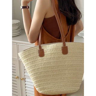 กระเป๋าสาน สายหนัง ทรงshoppping bag minimal P156