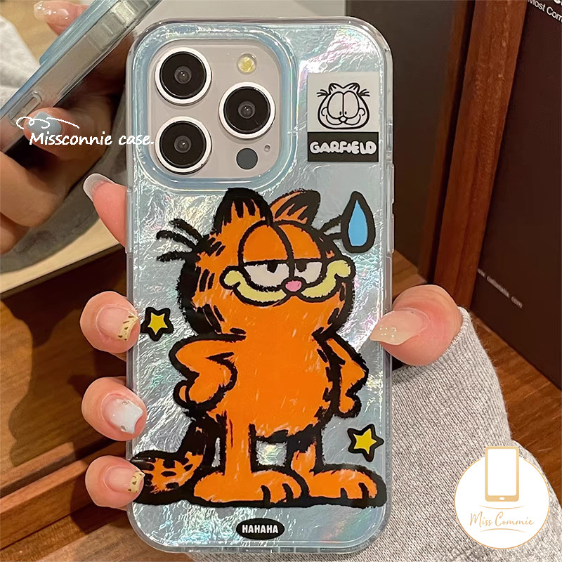 การ์ตูน Garfield แมวน่ารักซิลิโคนเคสโทรศัพท์สําหรับ IPhone 16 15 11 13 12 14 Pro MAX XR X 7Plus XS MAX 8 16 14 15 7 Plus SE 2020 หรูหรา Glacial รูปแบบฝาครอบ