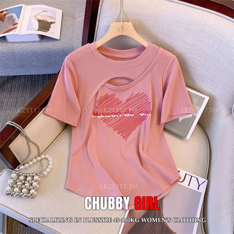 Plus size เสื้อผ้าสาวอวบ เสื้อยืดสาวอวบอ้วน ไซส์ใหญ่ ผู้หญิง ทรงหลวม แขนสั้น คอกลม พิมพ์ ฤดูร้อน สไตล์เกาหลีแฟชั่น
