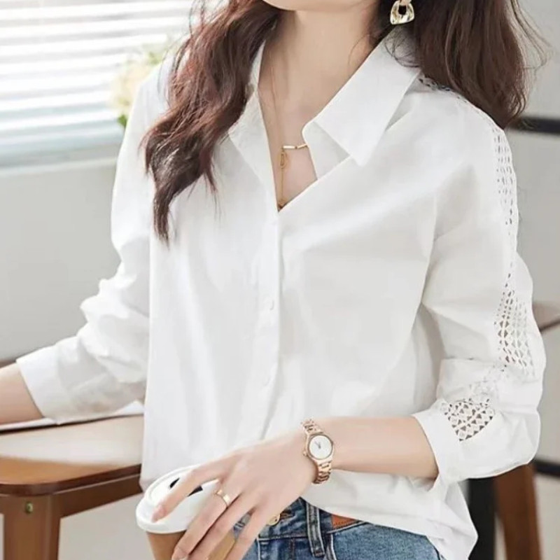 สีขาวหญิงเสื้อ Commuting Lapel เสื้อผู้หญิงและเสื้อคุณภาพสูงความงาม Cool โมเดิร์นยาว Y2k แฟชั่นญี่ปุ่น Harajuku