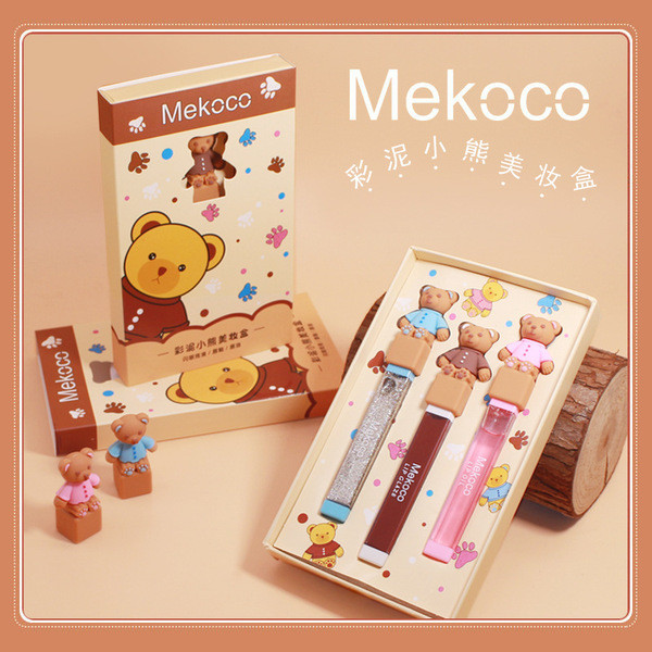 พาเลทตา odbo พาเลท Mekoco Clay Bear Beauty Box, Silkworm Glitter อายแชโดว์ลิปกลอสชนิดน้ํา, ลิปกลอส 3