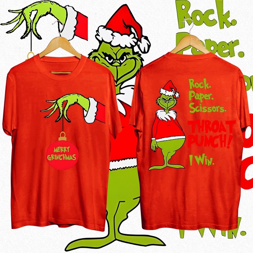 🎄พร้อมส่ง🎅 Grinch print Christmas kids clothing tops kawaii unisex t shirt Christmas costume drop sh