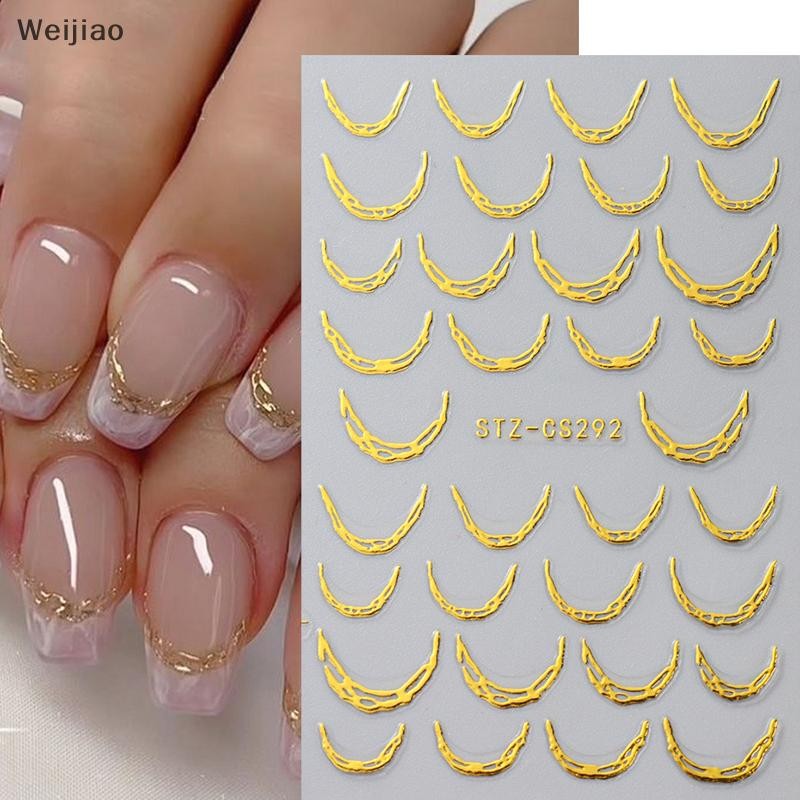 Weijiao % โลหะเงินสายเล็บเล็บสติกเกอร์โลหะ Chrome Stripe เปลวไฟกาว Decals เทป Swirl French Sliders ตกแต่งฟอยล์ TH