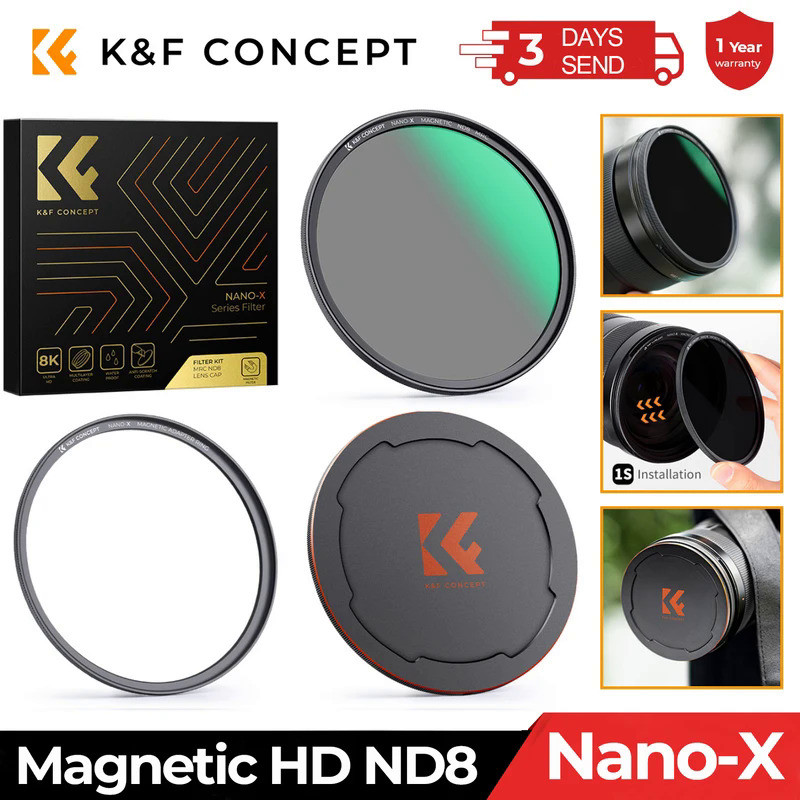 K&F Concept Magnetic HD ND8 Nano-x Camera Lens Filter with Lens Cap Multi-Layer Coatings Filter 49mm