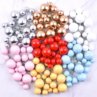 20 ชิ้น/เซ็ต Ball เค้ก Toppers สีชมพูสีขาว Pearl Balls Cupcake Topper ธงคริสต์มาส Gold Silvers ลูกเด็กวันเกิดงานแต่งงานวันวาเลนไทน์ตกแต่ง Baby Shower