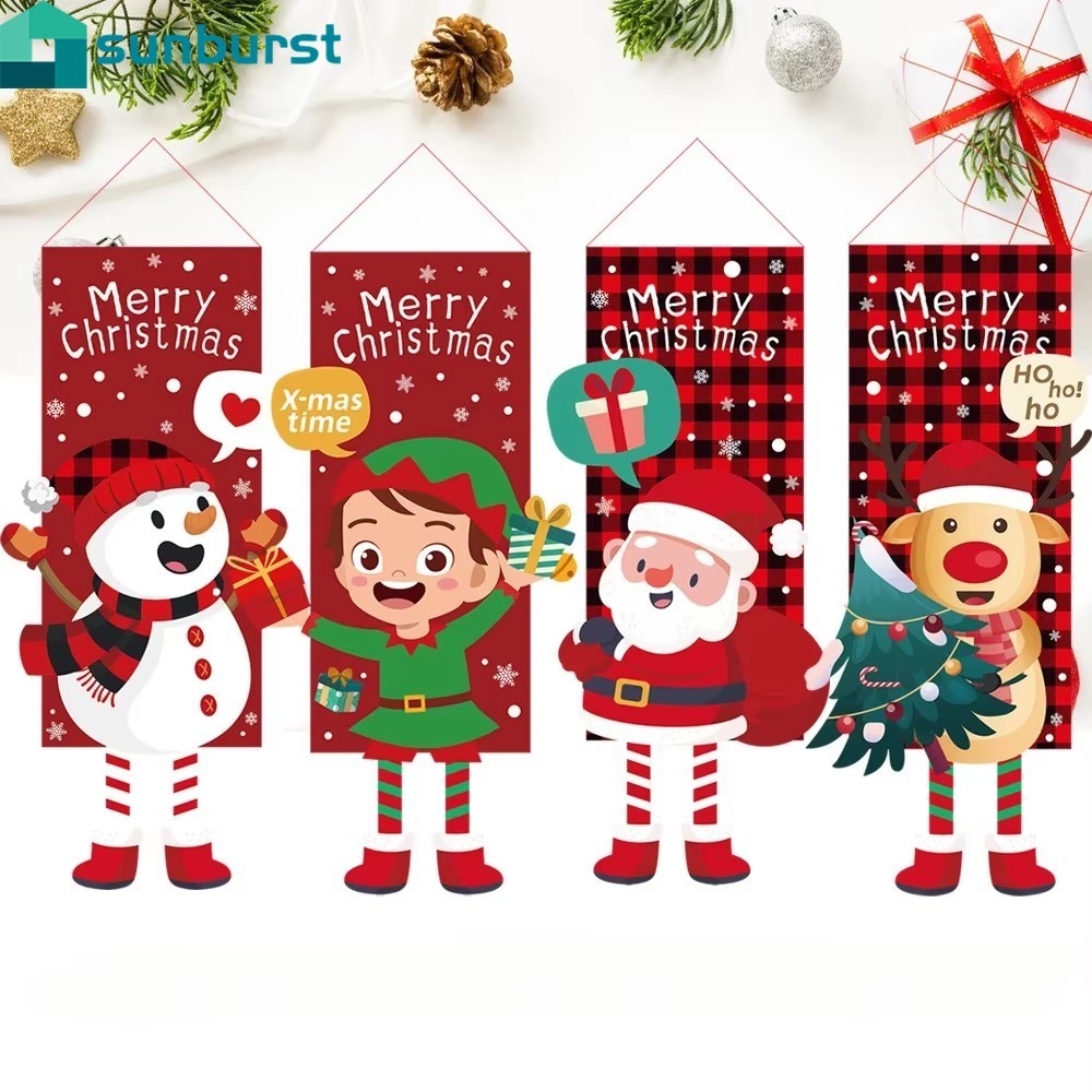 Navidad คริสต์มาสแขวนธง - Snowman Elk Festival เครื่องประดับ - ธงขายาว - Merry Christmas Decor - Santa Claus Porch ประตูแขวนแบนเนอร์ - คริสต์มาสปาร์ตี้ผนังพื้นหลังแบนเนอร์