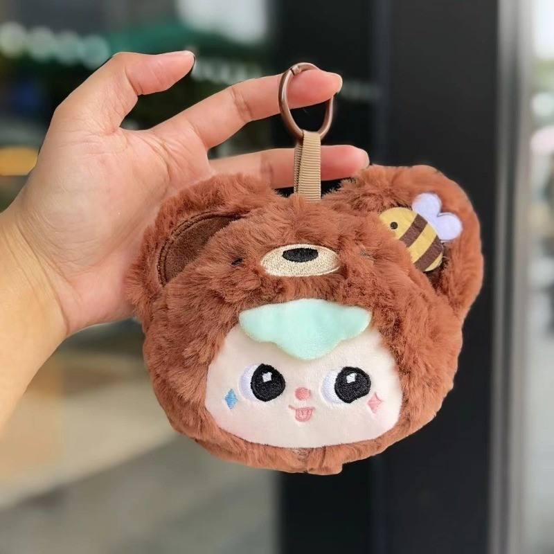 กระเป๋าใส่เหรียญตุ๊กตาสัตว์น่ารักการ์ตูนเด็กสามพวงกุญแจกระเป๋านักเรียนจี้