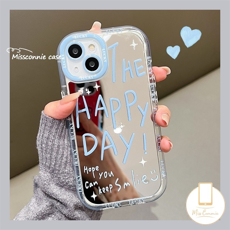 น่ารักยิ้ม Doodle ตัวอักษรภาษาอังกฤษป้ายสําหรับ IPhone 16 11 14 12 13 15 Pro Max 7Plus X XR 8 15 7 16 Plus XS Max SE 2020 แฟชั่น Make Up กระจกปกอ่อน
