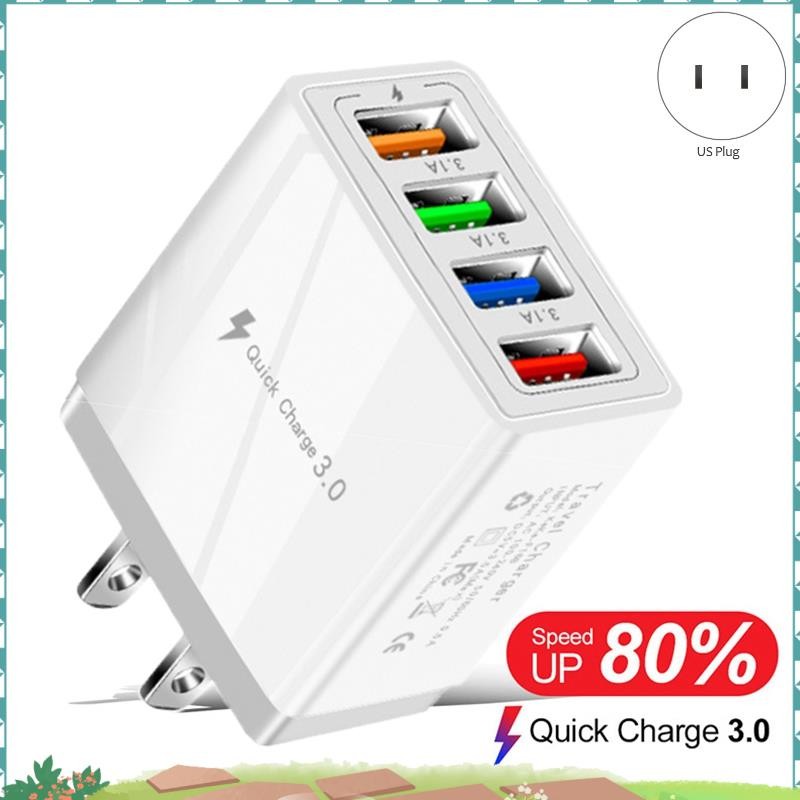 Super 4 USB Fast Charging Adapter,พร้อมไฟ LED Fast Charge Charger 5V3A Charger Type-C QC3.0 Fast Cha