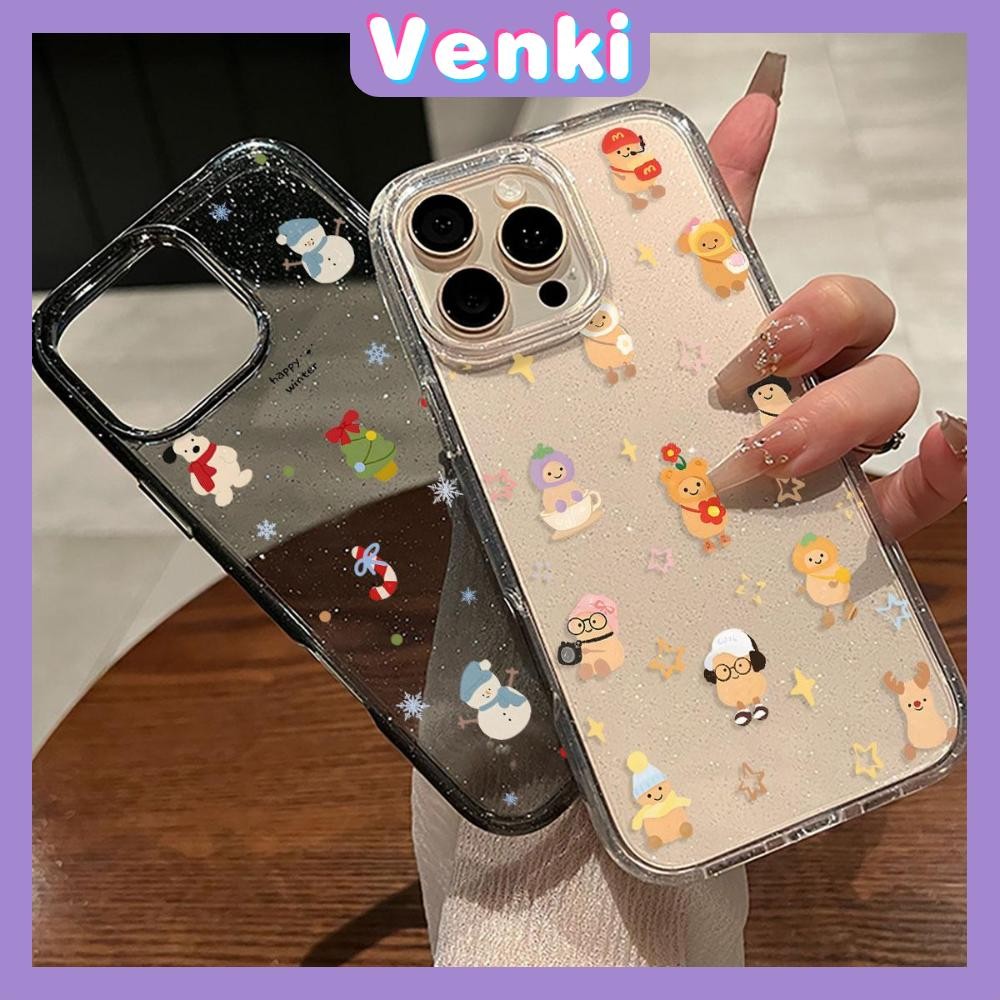 Venki - เคส iPhone 16 Pro Max iPhone 11 เคสใสแบบแวววาว TPU นุ่มสีสันสดใส หมีคริสต์มาสน่ารัก Compatible iPhone15 Pro max 14 13 12 Pro max XS XR 7 Plus 8 Plus