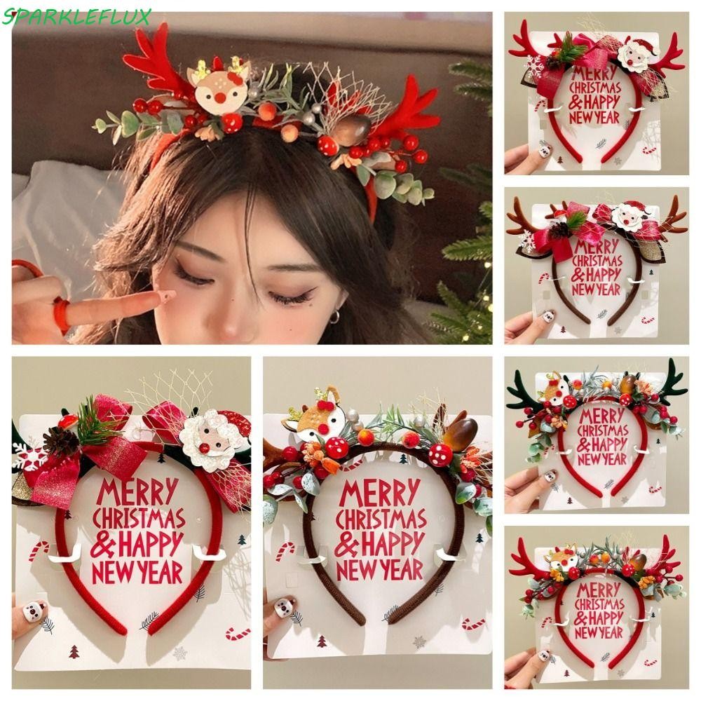 Sparkleflux ที่คาดผมคริสต์มาส, Elf Santa Claus Antlers ที่คาดผม,คอสเพลย์เครื่องแต่งกาย Fawn Horn Hair Band ตุ๊กตาผม Hoop คริสต์มาส Elf แถบคาดศีรษะเด็ก