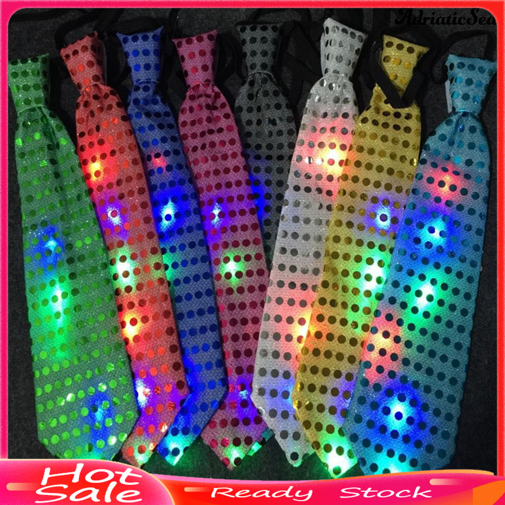 [COD] Led Luminous Tie Dot พิมพ์ปุ่ม Powered เนคไทผู้ชายผู้หญิงที่มีสีสัน Sequins เรืองแสง Tie งานปาร์ตี้ไนท์คลับอุปกรณ์เสริม