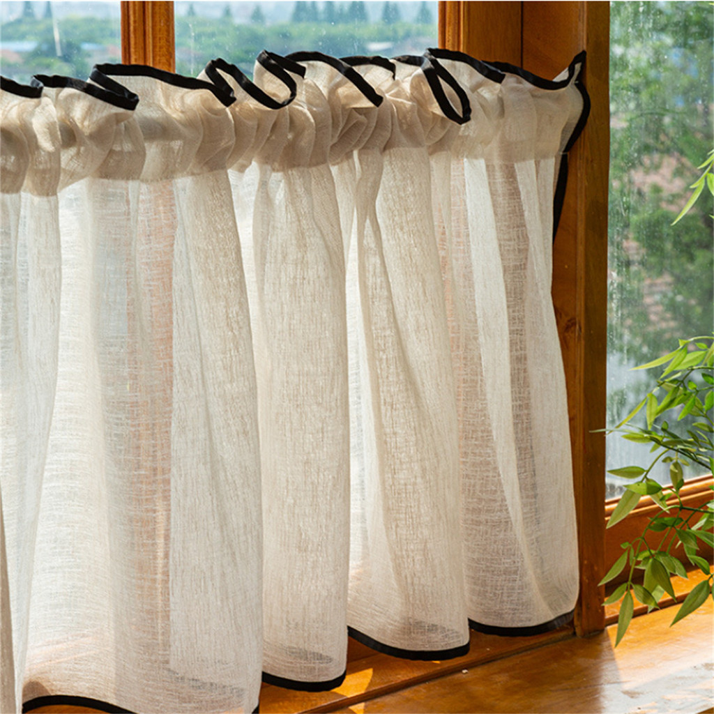 Farmhouse Sheer Valance Curtain สไตล์ยุคกลางผ้าม่านสั้น Tier Light Filtering Faux ผ้าลินิน Textured Small Cafe Window Treatment สําหรับห้องครัว/ห้องน้ํา/ห้องรับประทานอาหาร