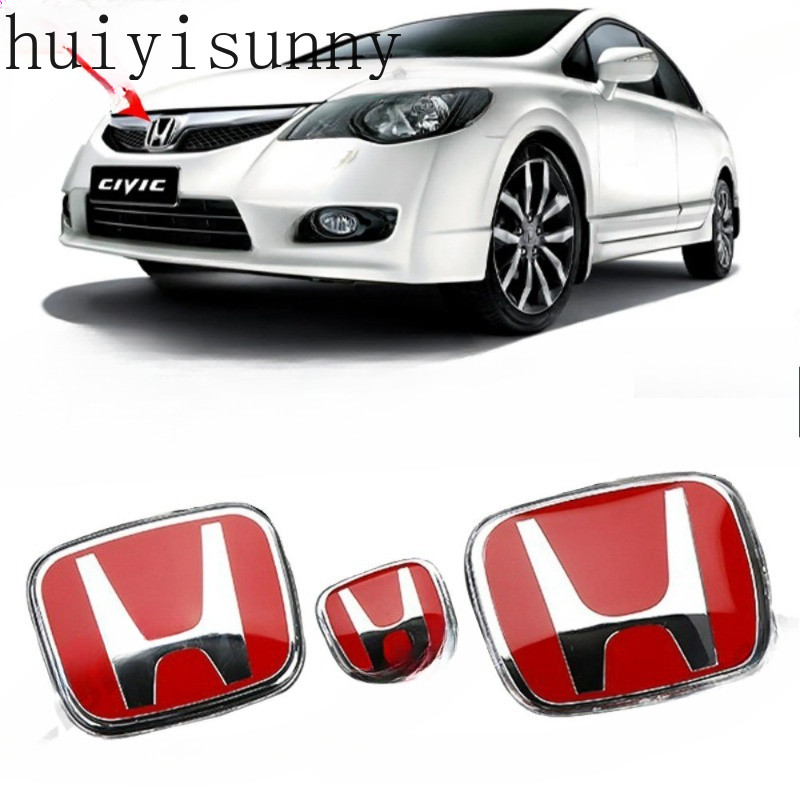 Hys 1 ชิ้น Honda Chrome Red Emblem ด้านหน้าด้านหลังพวงมาลัยโลโก้กรอบแผง Trim Acrilyc PMMA สติกเกอร์ป้ายอุปกรณ์เสริมสําหรับ Honda Civic FD G8 2006 2007 2008 2009 2010 2011