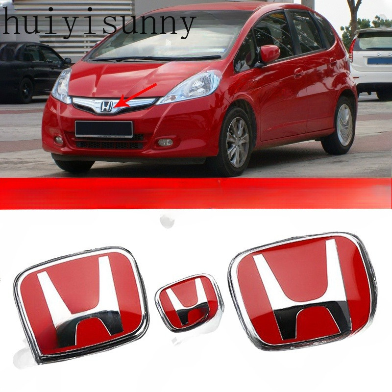 Hys สําหรับ Honda Fit Jazz GE 2008-2013 Chrome Grille อะคริลิค Honda สีแดง 3D สัญลักษณ์ด้านหน้าด้านหลังพวงมาลัยโลโก้กรอบแผงฝาครอบ Trim Badge อุปกรณ์จัดแต่งทรงผม