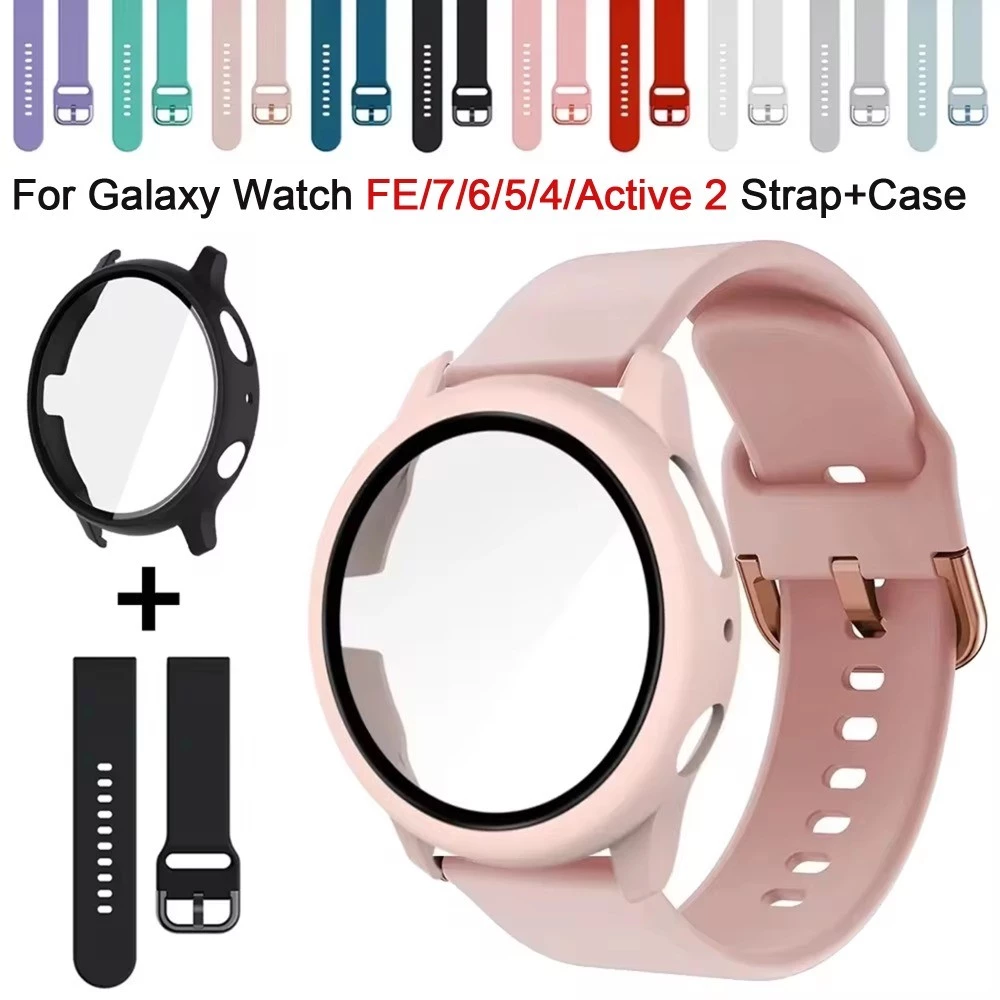 สายรัด + PC สําหรับ Samsung Galaxy นาฬิกา Active 2 สร้อยข้อมือซิลิโคนอ่อนนุ่มครอบคลุมกันชนสําหรับนาฬิกา 4/5/6/7/FE 40 มม.44 มม.ฝาครอบป้องกัน