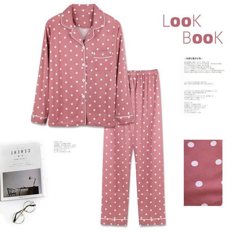 ฤดูใบไม้ร่วงฤดูหนาวแขนยาวชุดนอนผู้หญิงเสื้อสเวตเตอร์ถักชุด Polka Dot กางเกง Loungewear ฤดูใบไม้ผลิฤดูใบไม้ร่วงสามารถสวมใส่นอกขนาดใหญ่ต่างประเทศ T