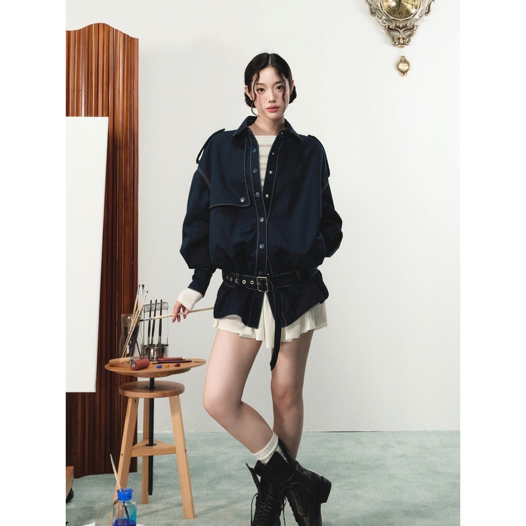 High-Grade American Autumn Elegance Retro Lace-up Trench Coat Loose Profile Women's Coat