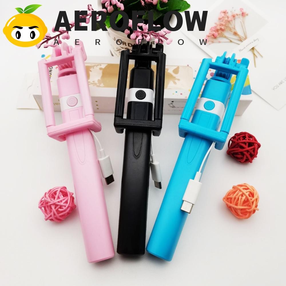 Aeroflow ไม้เซลฟี่มือถือแบบพกพา, ปลั๊ก Type-C แบบพกพาไม้เซลฟี่ควบคุมด้วยสายไฟขนาดเล็ก, ปลั๊กขนาดเล็ก 3.5 มม. ไม้เซลฟี่แบบยืดหดได้ การถ่ายภาพ
